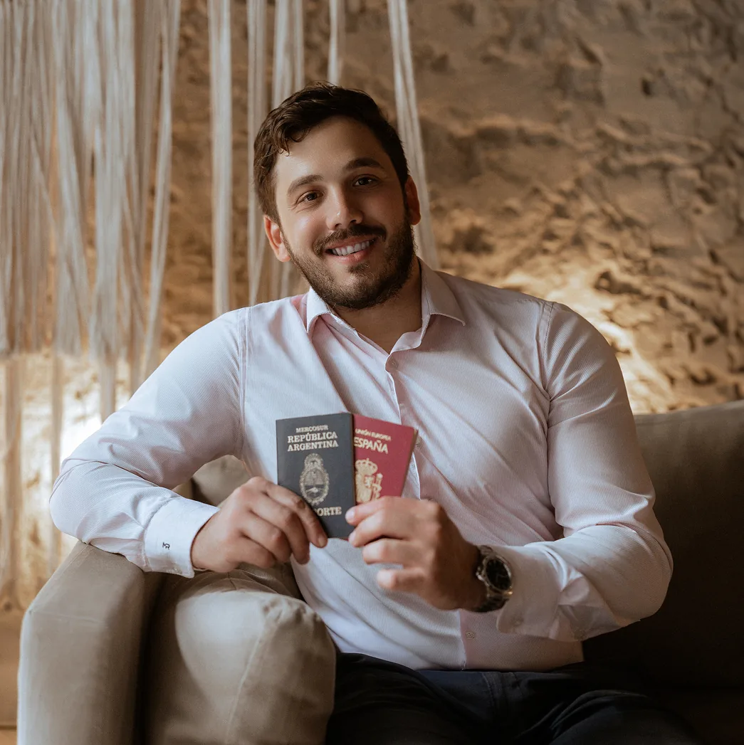 Dr. Santiago Adrián Roncero holding Argentine and Spanish passports